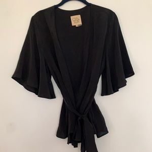 Silk wrap tie blouse